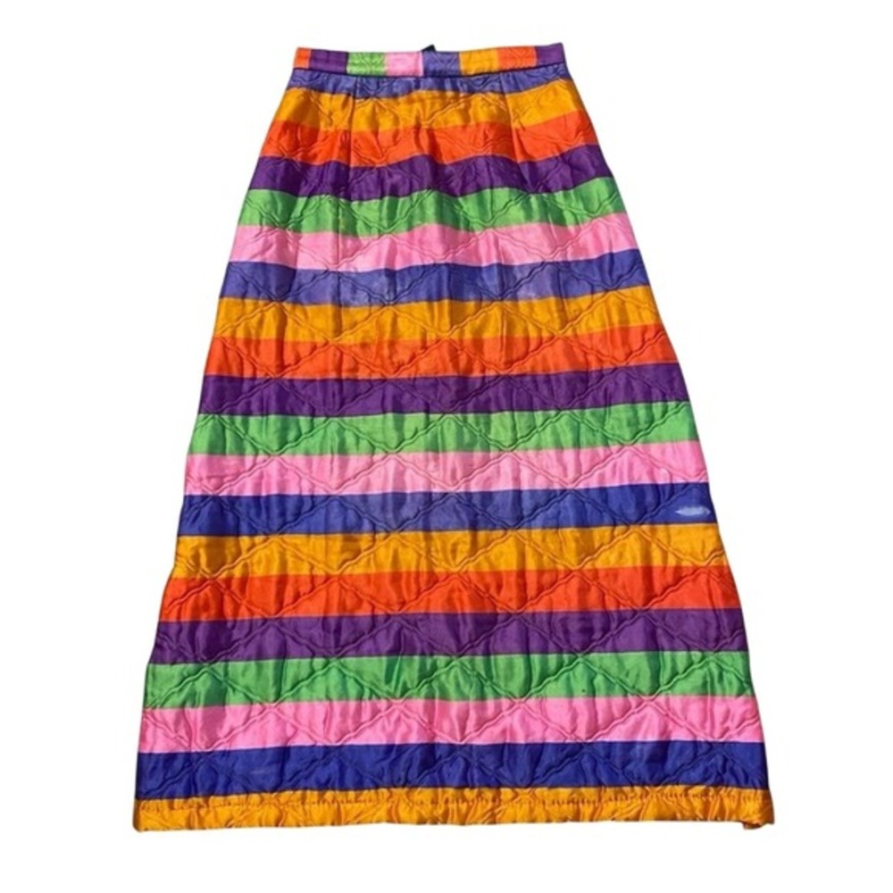 Vintage Rhapsody By Glazier Quilted Striped Maxi Skirt Small Medium Rainbow‎